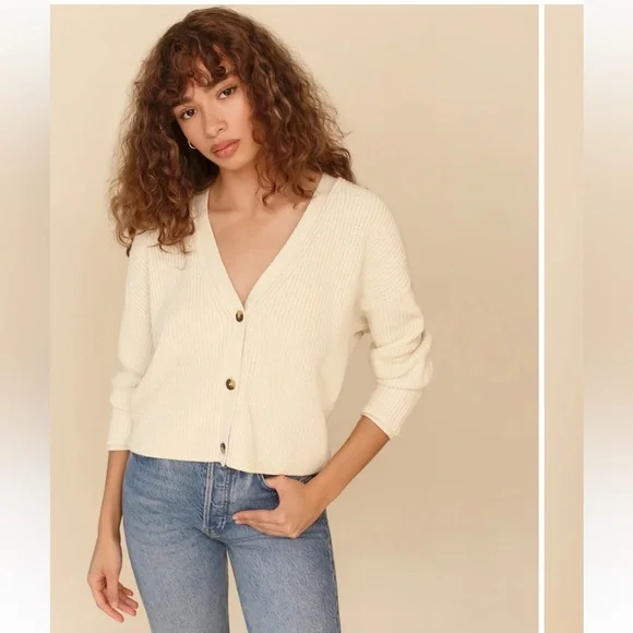 Reformation Cream Button-Up Cardigan Sweater Size Small - Picture 1 of 12